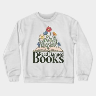 Wildflowers Coming Out of Book Design Crewneck Sweatshirt